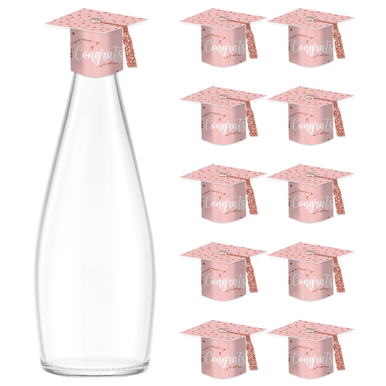 Big Dot of Happiness Rose Gold Grad - DIY Grad Cap Graduation Party Bottle Topper Decorations - Set of 20
